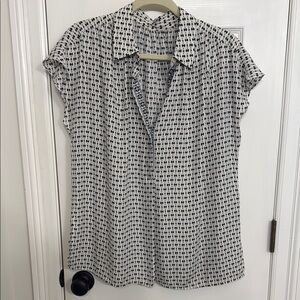 Black and White Cap Sleeve Button Down Shirt